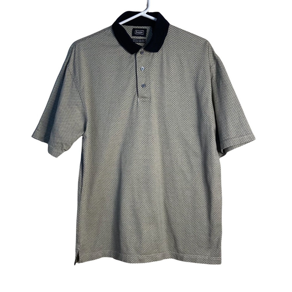 Haggar Mens Beige Black Polo Shirt Medium